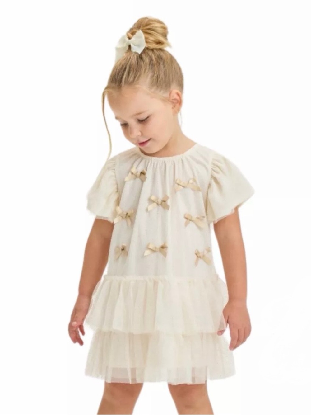 NWT Toddler Girls Audrey Camille Gold Bows Tulle Dress 2T